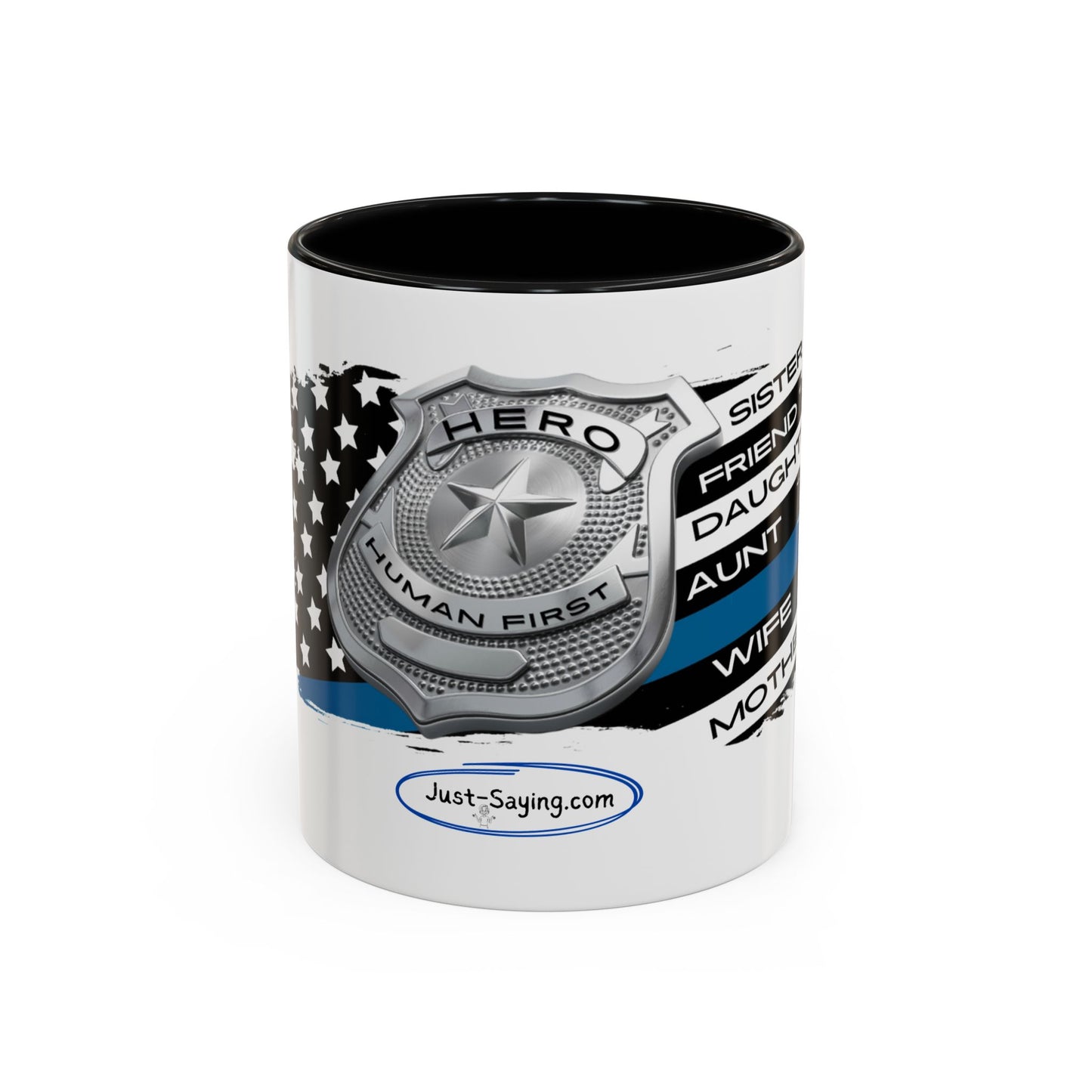 Female Police Hero Accent Coffee Mug (11, 15oz)