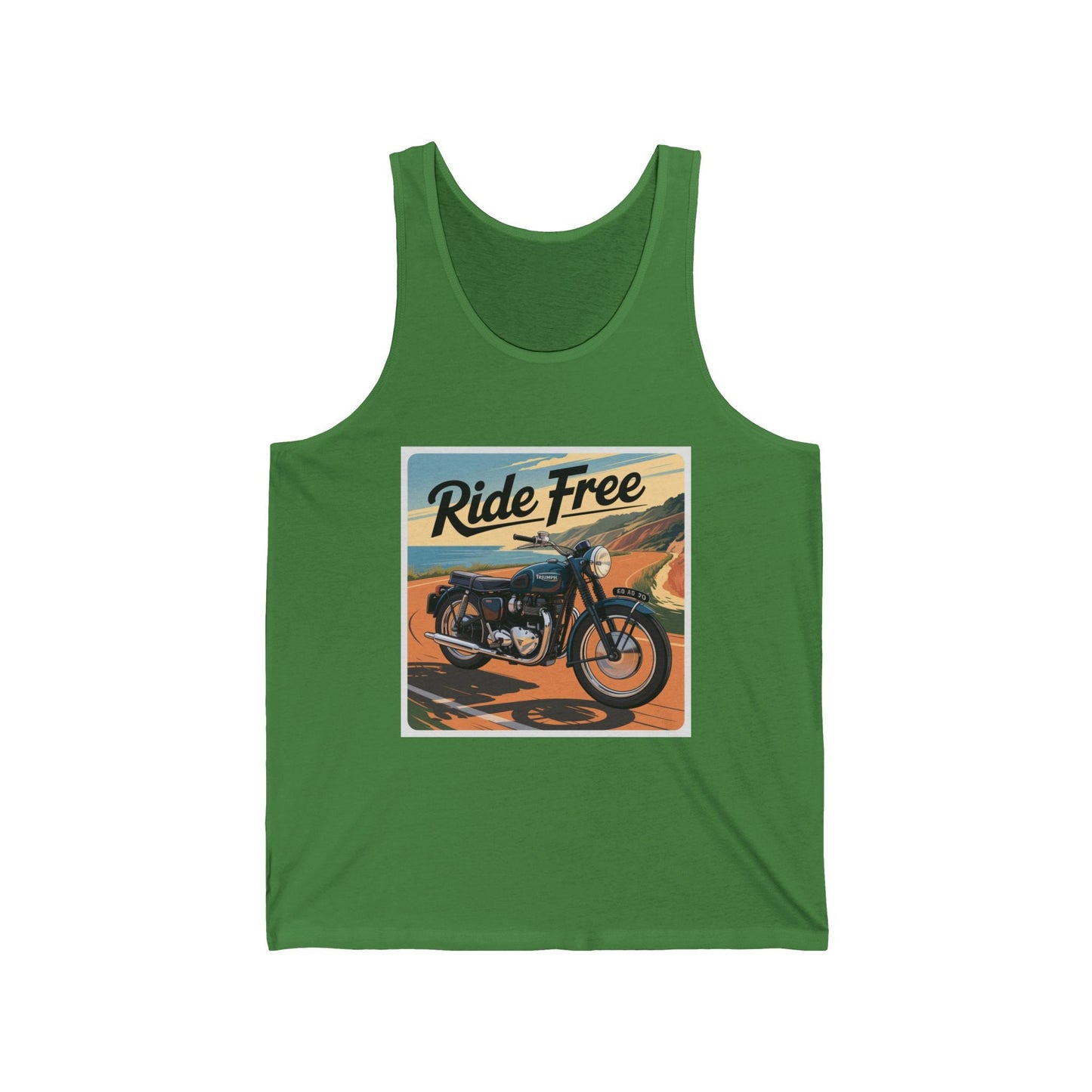 Ride Free Unisex Jersey Tank - Vintage Motorcycle Graphic Tee, Summer Attire, Gift for Bikers, Casual Wear, Outdoor Adventures