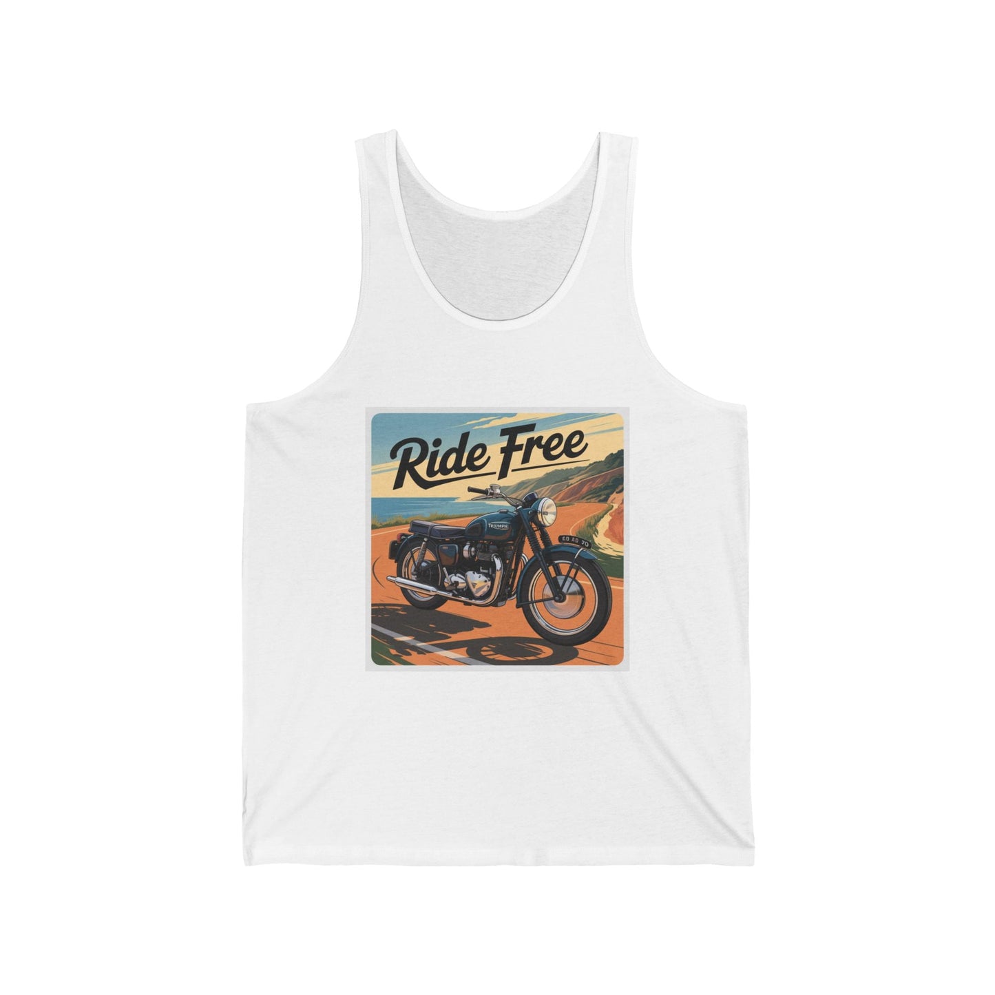 Ride Free Unisex Jersey Tank - Vintage Motorcycle Graphic Tee, Summer Attire, Gift for Bikers, Casual Wear, Outdoor Adventures