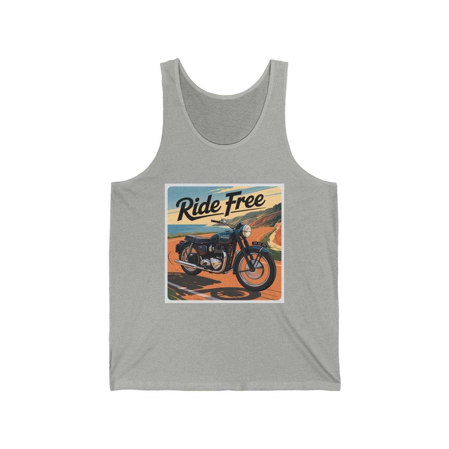 Ride Free Unisex Jersey Tank - Vintage Motorcycle Graphic Tee, Summer Attire, Gift for Bikers, Casual Wear, Outdoor Adventures