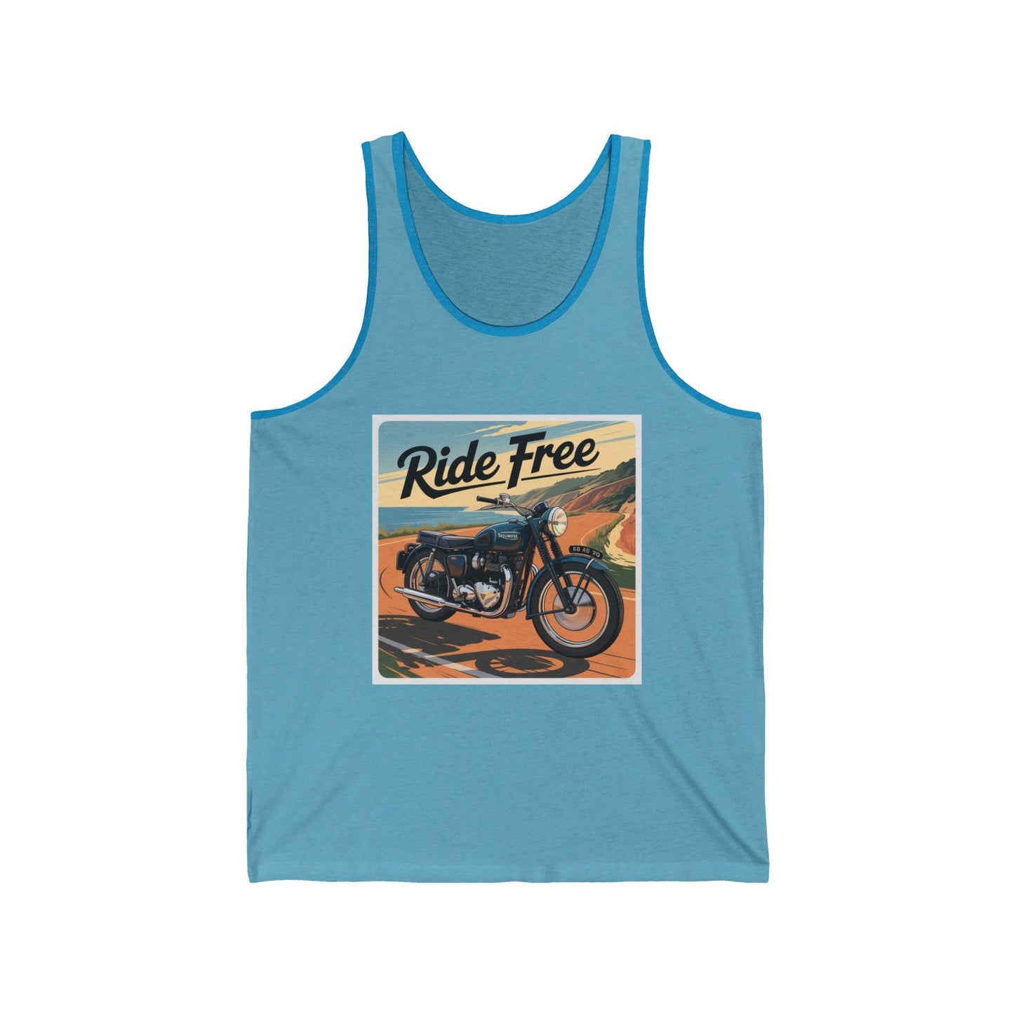 Ride Free Unisex Jersey Tank - Vintage Motorcycle Graphic Tee, Summer Attire, Gift for Bikers, Casual Wear, Outdoor Adventures