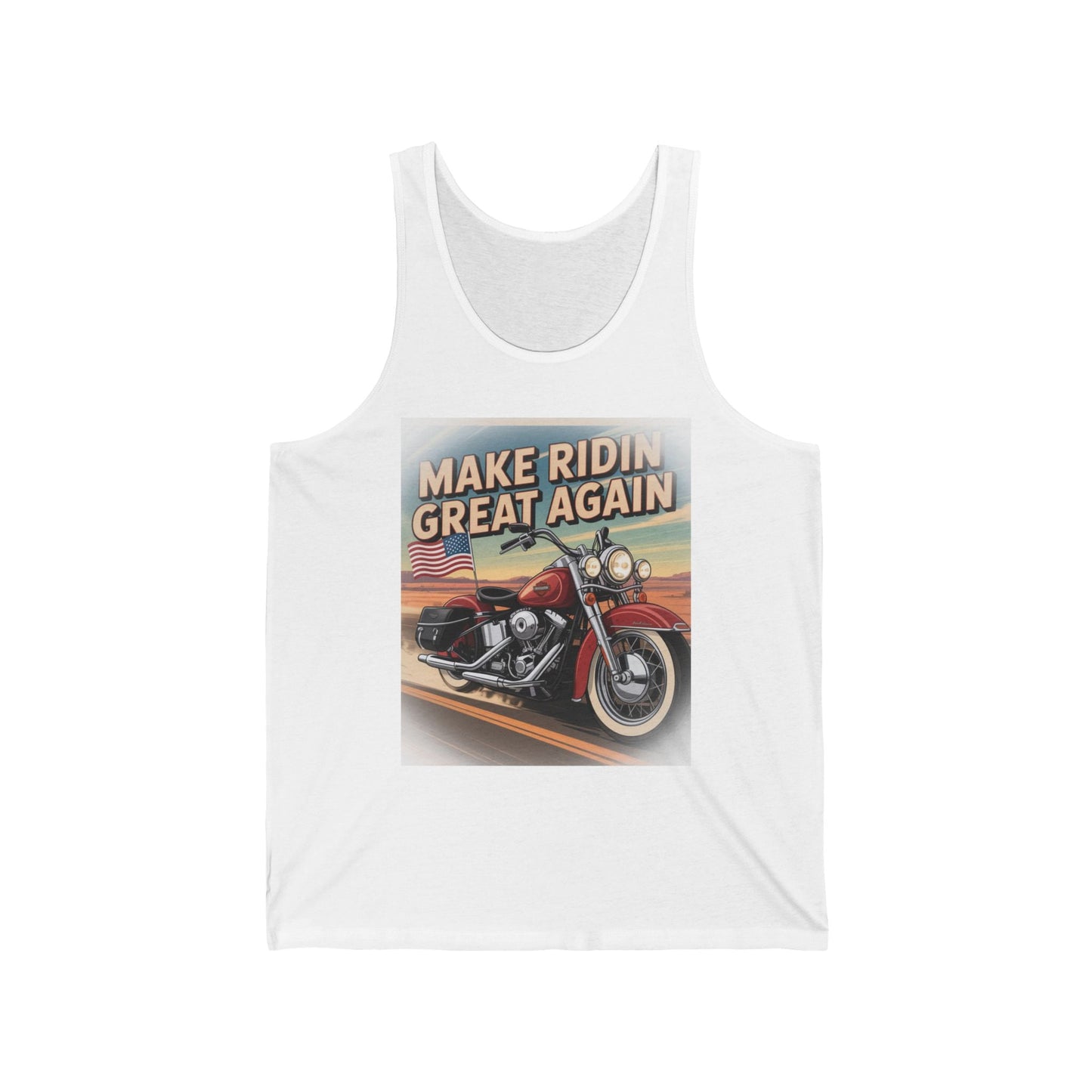 Cool Motorcycle Tank Top - Make Ridin Great Again, Unisex Jersey Tank, Summer Outfit, Biker Gift, Vintage Style