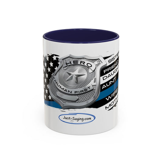 Female Police Hero Accent Coffee Mug (11, 15oz)