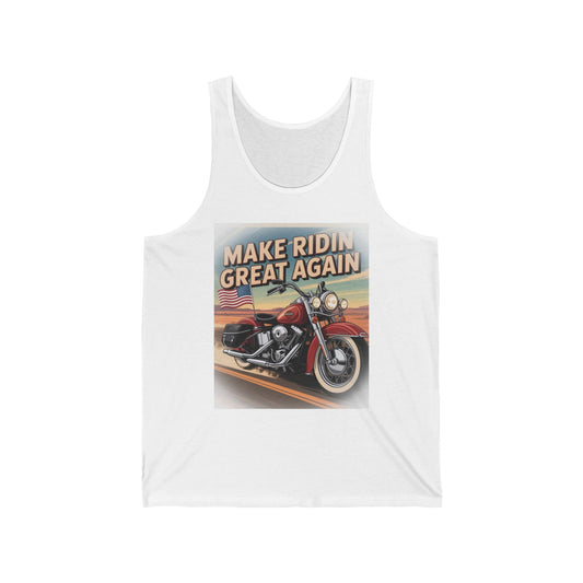 Cool Motorcycle Tank Top - Make Ridin Great Again, Unisex Jersey Tank, Summer Outfit, Biker Gift, Vintage Style